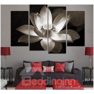 White Lotus Hanging 4-Piece Canvas Waterproof and Eco-friendly Non-framed Prints