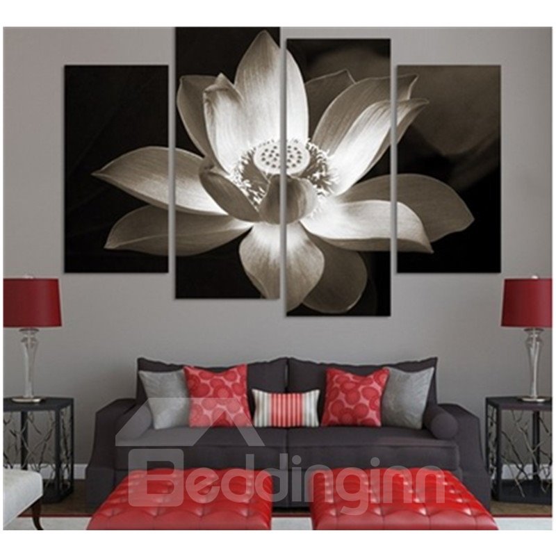 White Lotus Hanging 4-Piece Canvas Waterproof and Eco-friendly Non-framed Prints