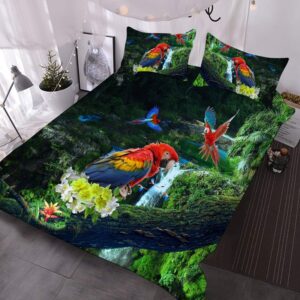 Colorful Parrots 3D Animal Print Comforter 3-Piece Comforter Set with 2 Pillowcases Ultra-soft Warm Microfiber Green Bedding