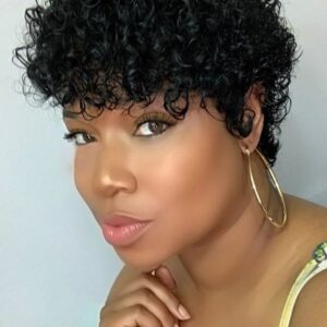 Short Pixie Cut Curly Hairstyle Human Hair Capless Wigs For African American Women 120% 6Inches Wigs