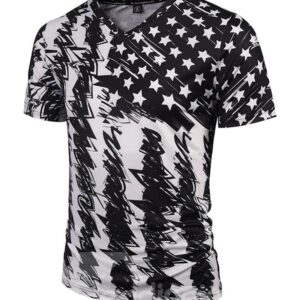 Cool V Neck Special Stripe and Stars Pattern 3D Painted T-Shirt