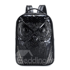 Personalized 3D Owl PU Leather Durable Casual Laptop Backpack School Bag
