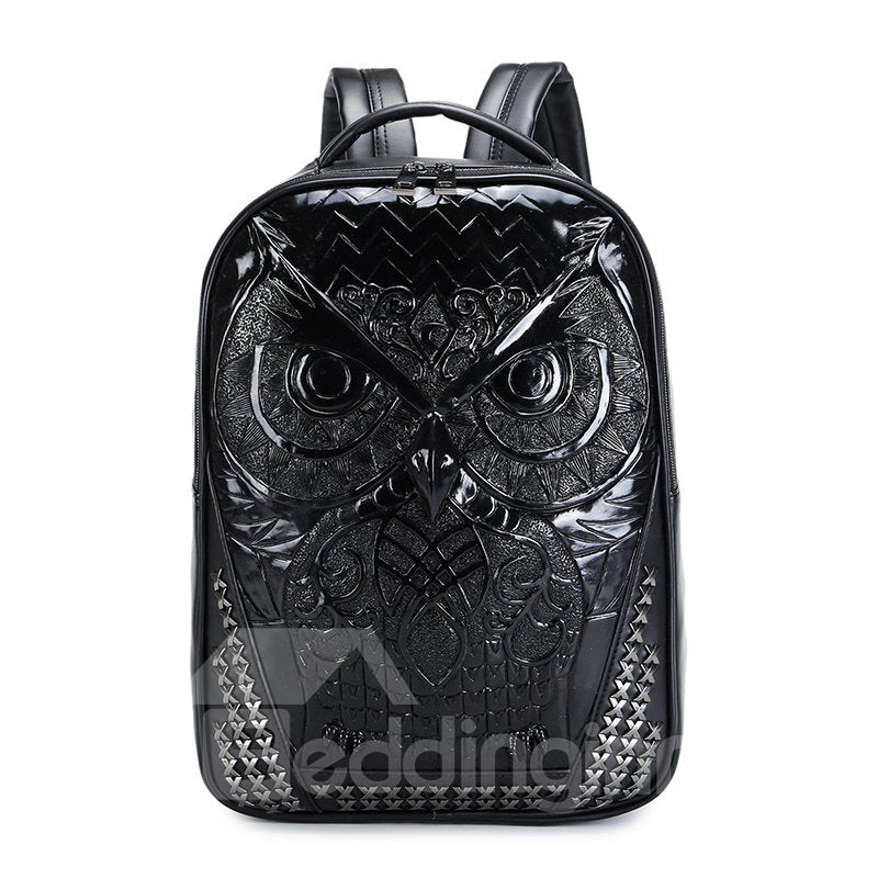 Personalized 3D Owl PU Leather Durable Casual Laptop Backpack School Bag