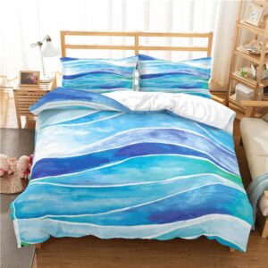 Blue 4 PCS Duvet Cover Set Reactive Printing Dry Cleaning Polyester Bedding Sets 2 Pillowcases 1 Duvet Cover 1 Flat Sheet