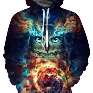 Long Sleeve Fantasy Owl with Cloud Storm Pattern 3D Painted Hoodie