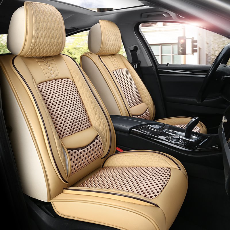 Breathable and Cool Ice Silk and Wear-resistant Leather Material Suitable for Most 5-seater Cars or Pickup Trucks Universal Fit Seat Covers - Image 2