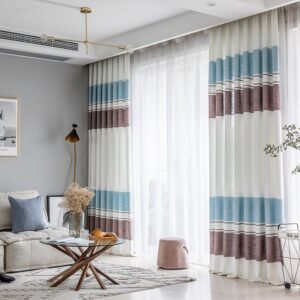 Linen Curtains Blue Coffe Plaid Blackout Curtain for Bedroom Thermal Insulated Textured Polyester Curtains for Living Room