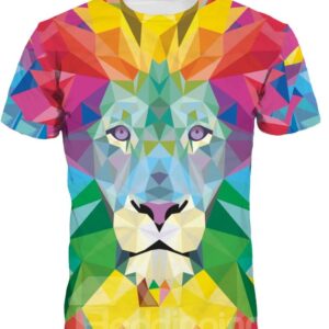 Geometric Abstraction Lion Short Sleeve Round Neck 3D Painted T-Shirt