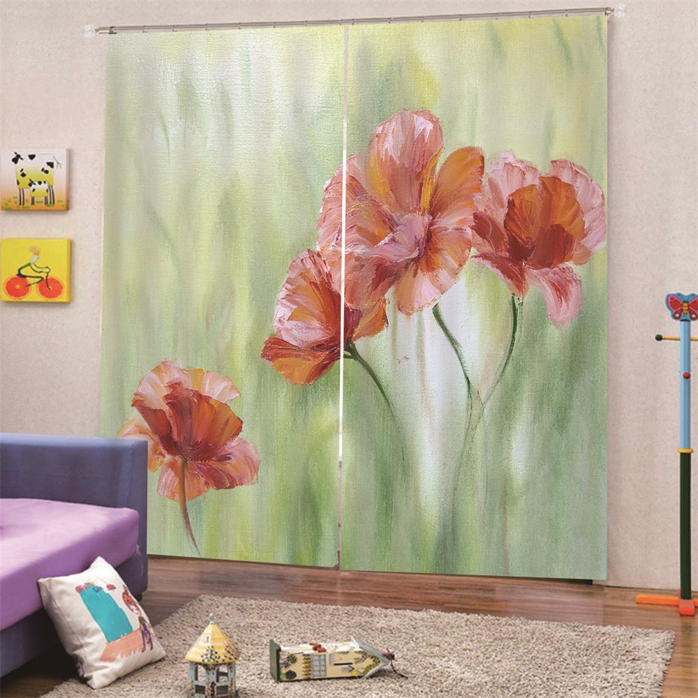 3D Floral Blackout and Decorative Window Curtains with Fresh Spring Flowers Design - Image 7