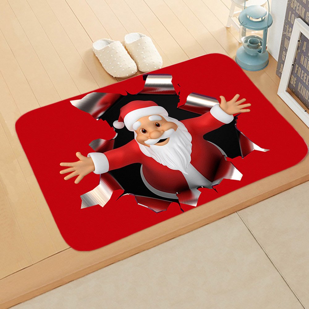 Christmas Santa Claus Red Bath Mat Skid Resistance Rectangle