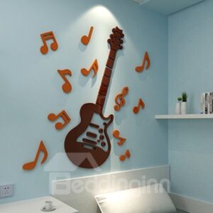 Fashion Design Acrylic Guitar and Notes Pattern 4 Colors 3D Wall Stickers