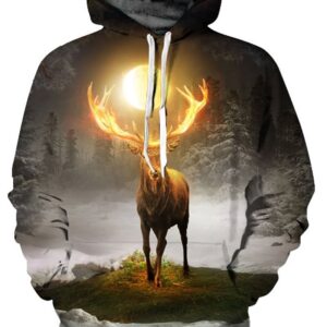 3D Golden Ahtlers Deer Forest Pattern Men Sweater Long Sleeve Cool Hoodies
