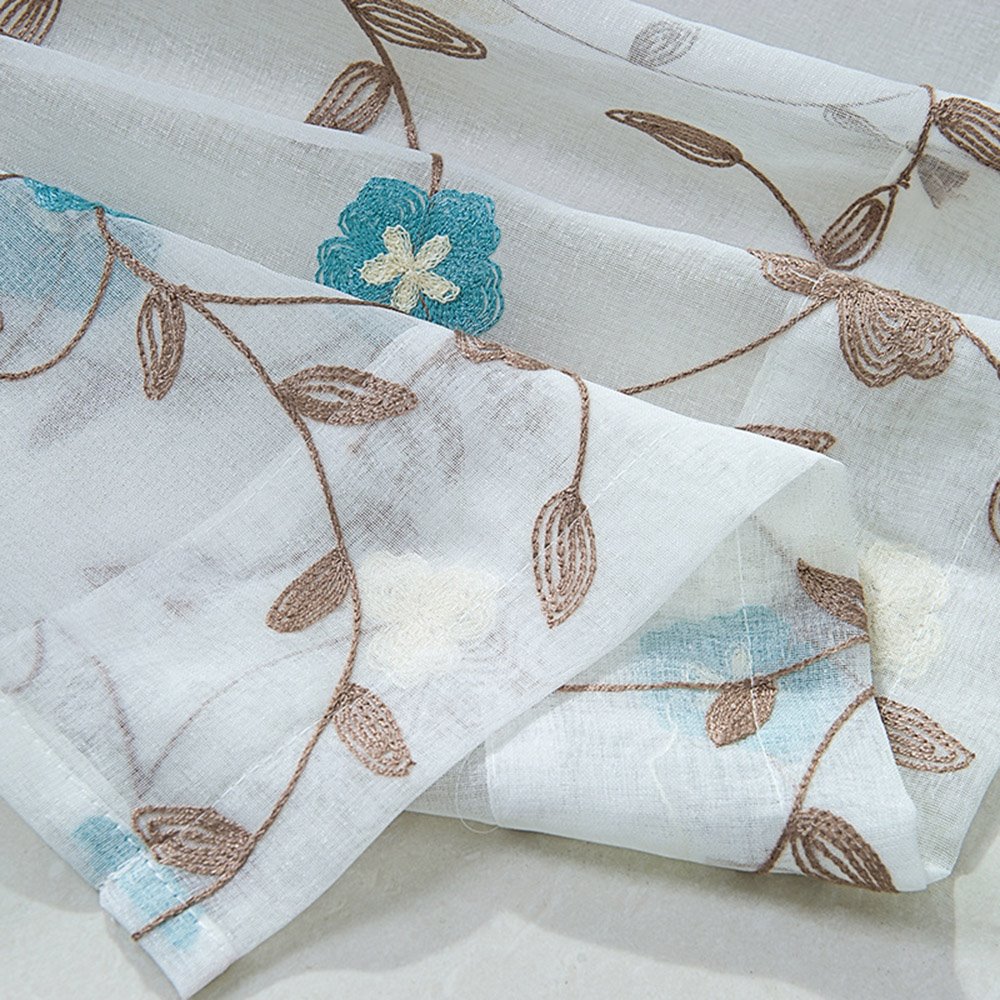 Pastoral Floral Embroidery Window Valance Decorative 1 Pc Sheer Voile Short Curtain for Kitchens Bathrooms Basements & More - Image 17