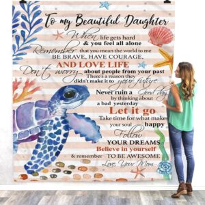 Flannel Fleece Blanket to My Daughter Letter Turtle Beach Printed for Baby Girls Positive Encourage and Love Daughter's Wear-resistant Endurable Skin-friendly All-Season Ultra-soft Microfiber No-fading