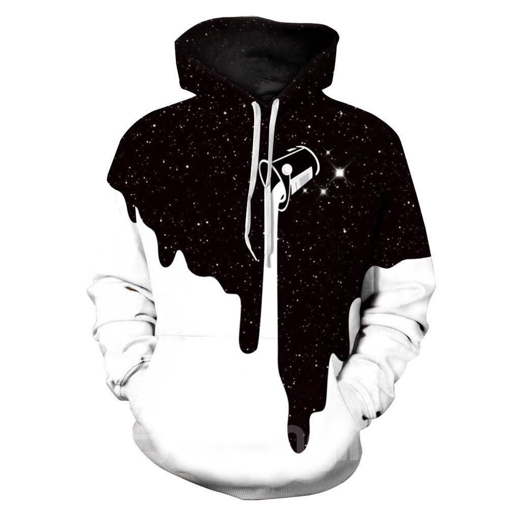 Unique Long Sleeve Pour the Milk Pattern Pocket 3D Painted Hoodie