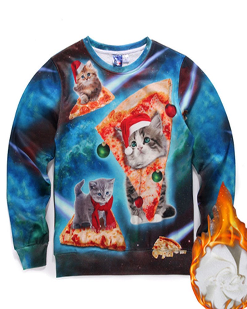 Long Sleeve Christmas Cat Pattern 3D Painted Hoodie - Image 3