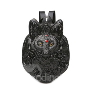 3D Fox Studded College Backpack PU Leather Shoulder Bag