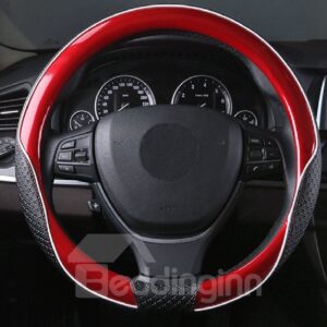 Fashion Red Black Contrast Color Design Durable PU Material Medium Car Steering Wheel Cover Suitable for Most Round Steering Wheels