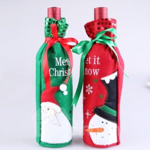 Santa and Snowman Christmas Wine Bottle Covers for Dinner Party Kitchen Decoration