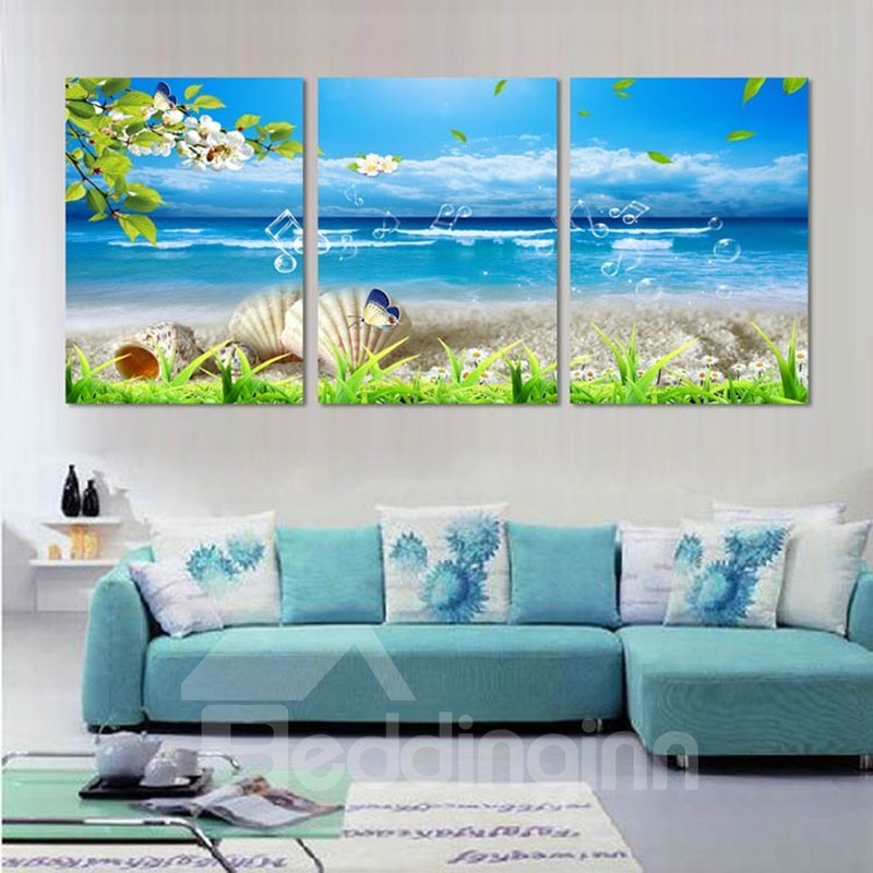 Sea Scenery 3-Piece Fabric Hung Framed Wall Prints