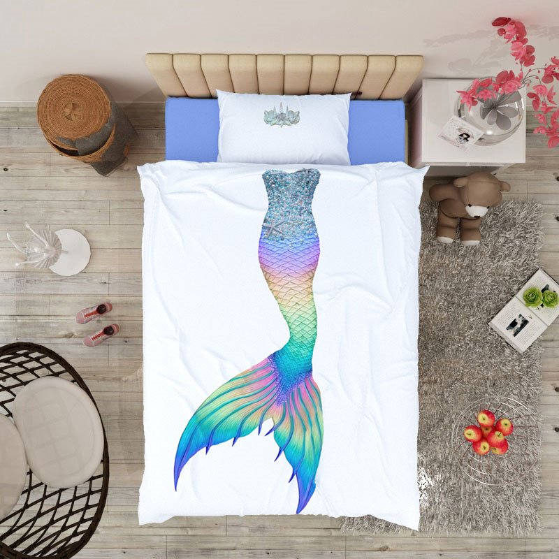Blue Mermaid 4-Piece 3D Bedding Set/Duvet Cover Set The Underwater World Wear-resistant Breathable High Quality 60s Cotton Satin Grils Bedding - Image 6
