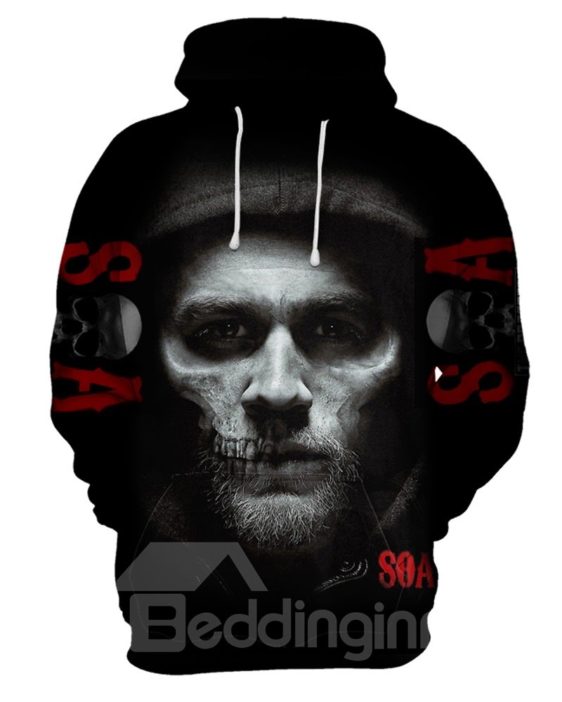 Unisex Skull Pattern Printed Realistic Casual Style 3D Painted Hoodie - Image 3