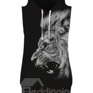 3D Roaring Lion Sleeveless Pullover Hooded Men Fashion T-shirt