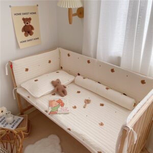 Cute Bear Pattern Newborn Baby Sleep Protector Crib Bedding Cotton Embroidered Baby Bed Surrounding Crib Fence 4 Pieces