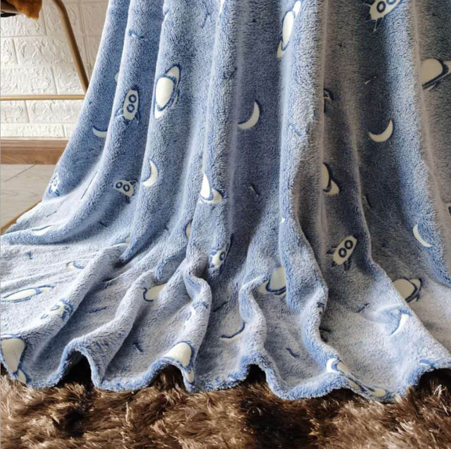 Luminous Flannel Blanket Glow in The Dark Soft Plush Blue Office Bedroom Bedding Galaxy Rectangle Warm Winter Fall Children Adult - Image 2