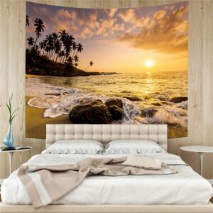 3D Beach and Sunset Wall Tapestries Home Decoration Wall Decorations Bedspread Bed Cover Table Cloth Curtain