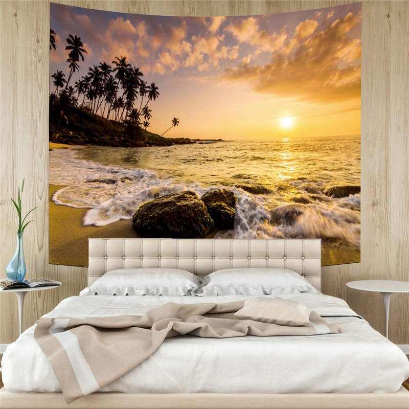 3D Beach and Sunset Wall Tapestries Home Decoration Wall Decorations Bedspread Bed Cover Table Cloth Curtain