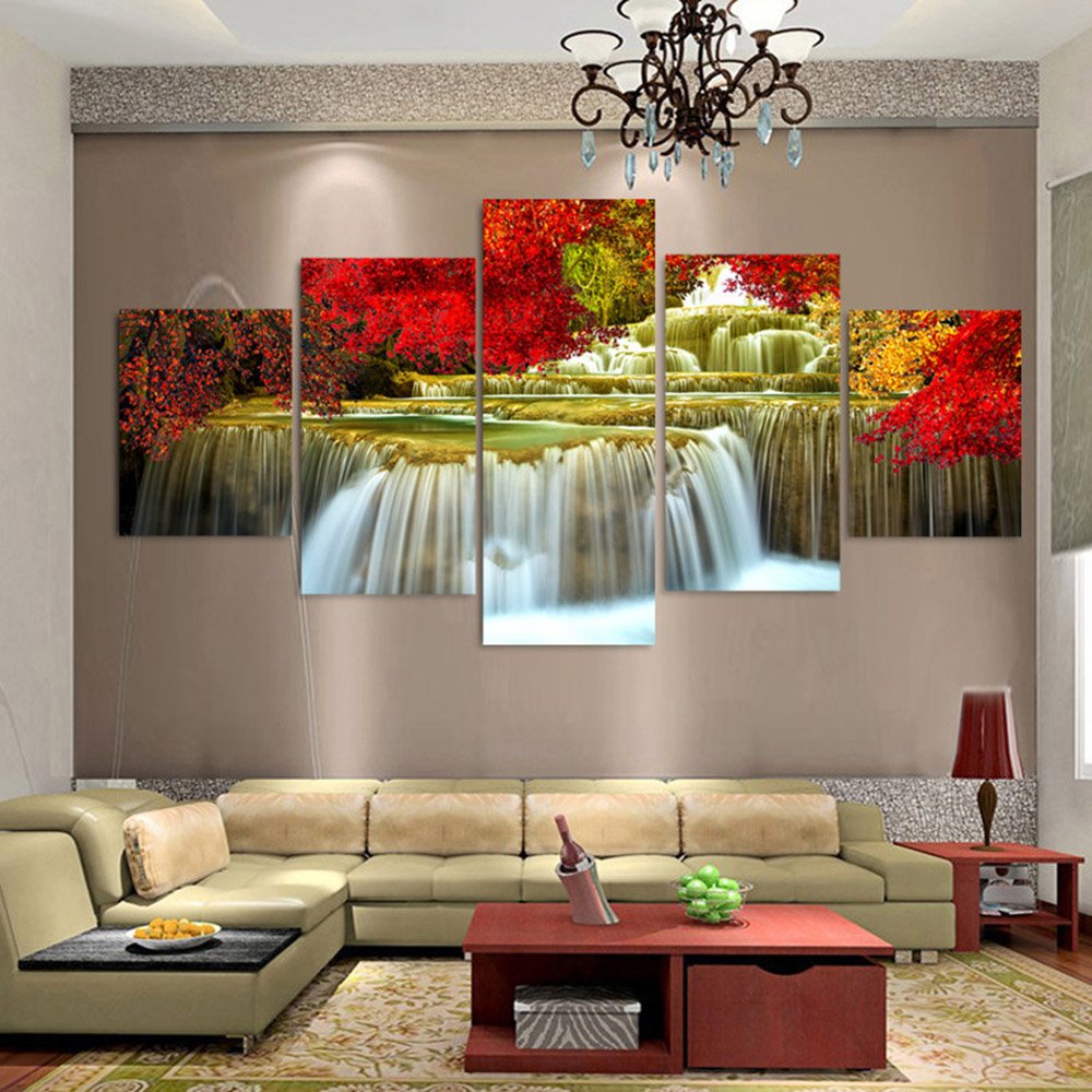 Red Leaves and Running Water Modern Spray Painting Landscape Calligraphy Painting - Image 2