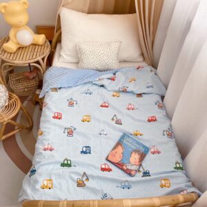 Cute Blue Baby Blanket Cartoon Car Pattern Cotton Flannel Children Blanket