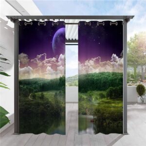 Modern 3D Galaxy Outdoor Curtains Purple Solid Cabana Grommet Top Curtain Waterproof Sun-proof Heat-insulating 2 Panels