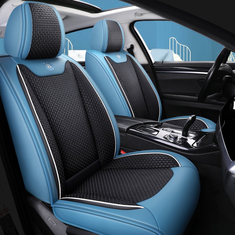 Cool and Hard-wearing Exclusive 5 Seater Universal Fit Seat Covers for Summer Combination of Durable Leather and Breathable Linen Material Compatible with Airbags Universal Fit Interior Accessories for Auto Truck Van SUV - Image 5