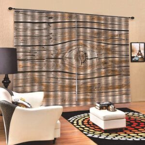 3D Realistic Wood Print Blackout Curtains Online 80W*84L inches with 200g ©O Medium Polyester Good Shading Effect and Anti-ultraviolet Radiation Machine Wash Accepted