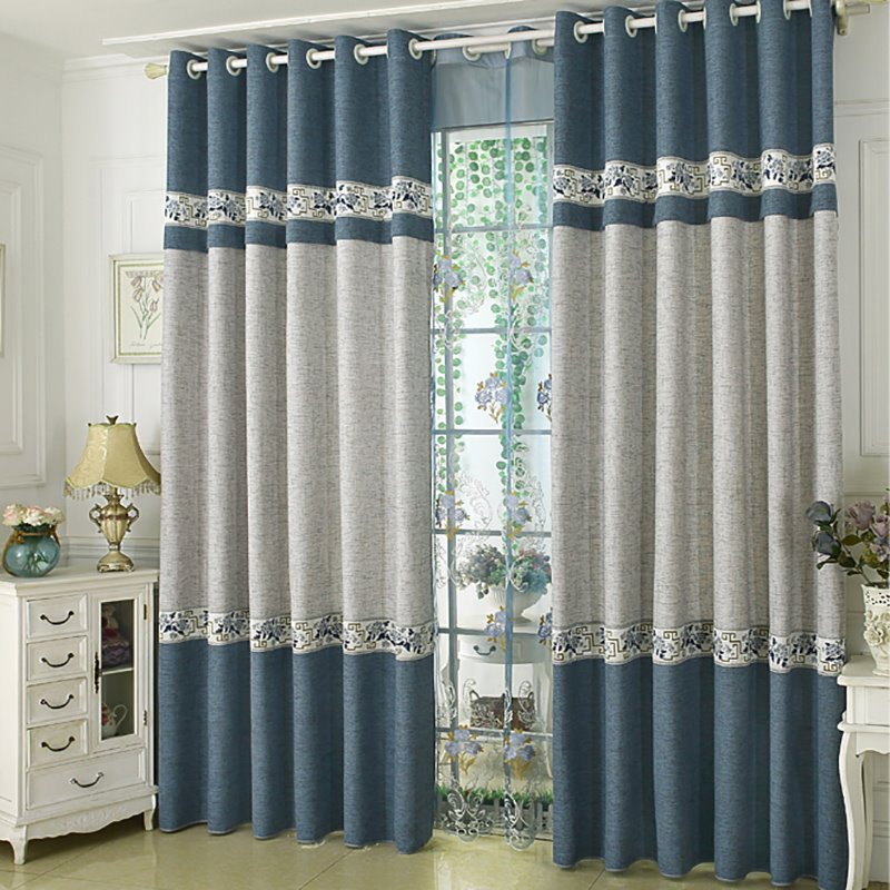 Linen Blackout Curtains Blue Vintage Embroidery Shading Grommet Curtains Noble and Elegant for Living Room Bedroom Decoration Custom 2 Panels Drapes - Image 13