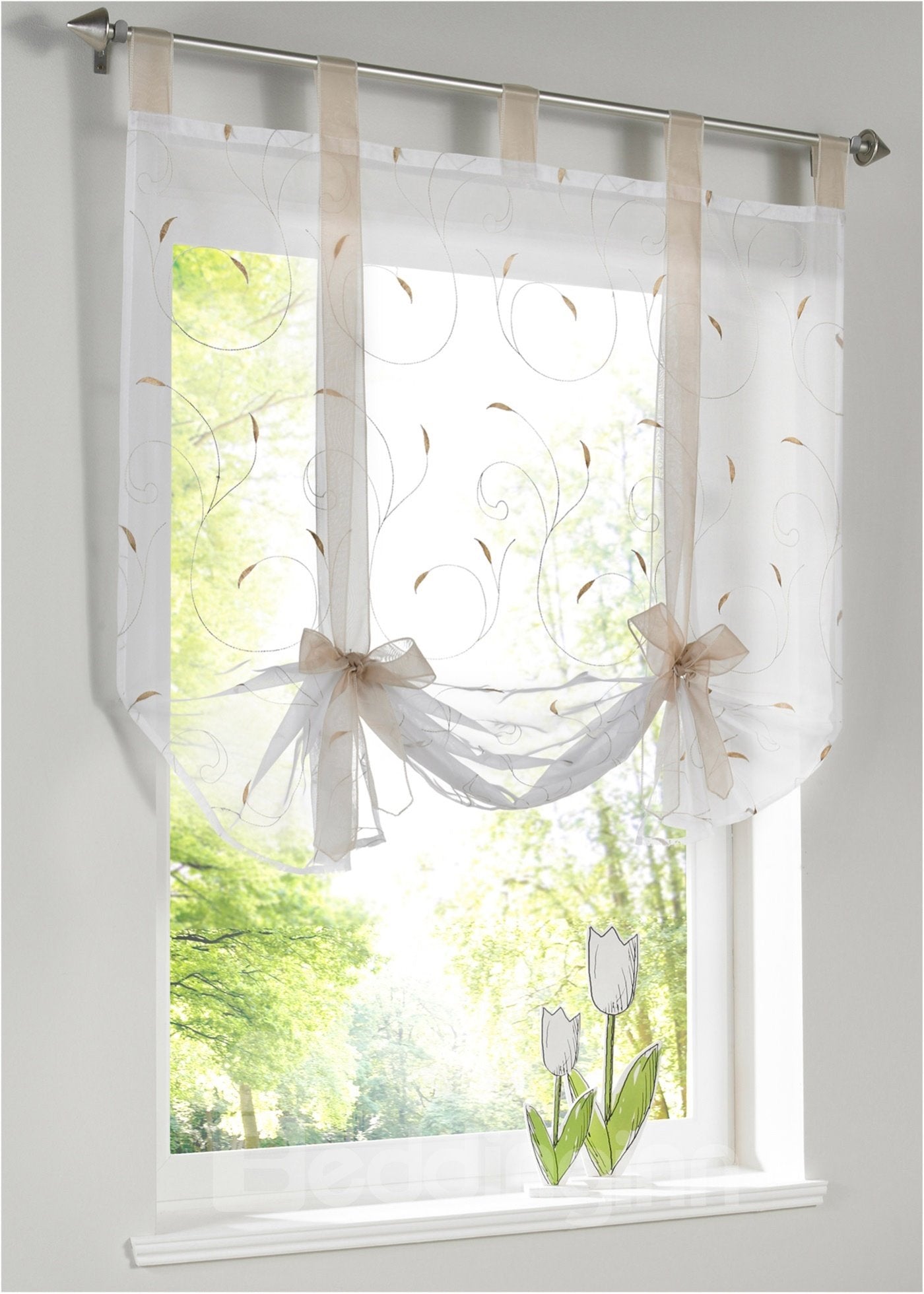 Printed-Line Shade Pastoral Style Window Decor for Kitchen - Image 12