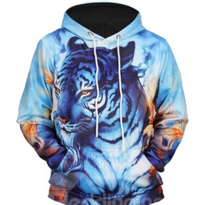 Cool Tiger Athletic Loose Model Pullover Kangaroo Pocket 3D Painted Hoodie
