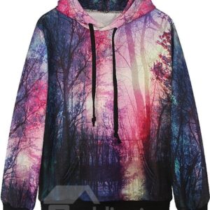 Fabulous Long Sleeve Landscape Pattern Pocket 3D Painted Hoodie