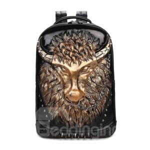 Cattle Head 3D PU Leather Casual Laptop Backpack School Bag
