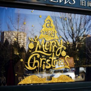 New Year Merry Christmas Wall Stickers Modern Letters Art Self-Adhesive Home Shop Window Decals Detachable