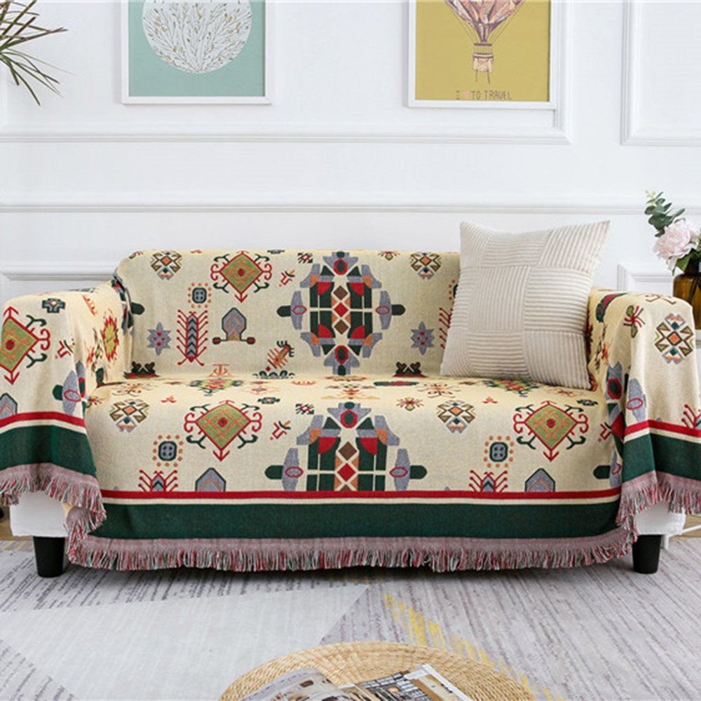 Sunflower Pattern Boho Sofa Couch Throw Blanket Slipcover Bed Recliner Chair Throws Sofa Cover Colorful Chenille Woven Bohemian Decor Large/Oversized