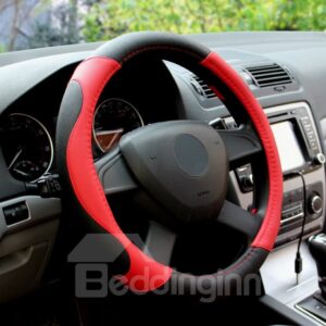Black And Red Color Classic Match Durable PU Leatherette Material Medium Steering Wheel Covers Suitable for Most Round Steering Wheels