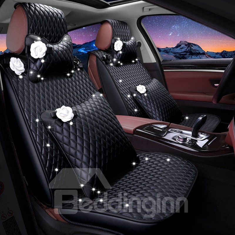 Girly Lovely Full Set Pink Color Waterproof Durable Leather Universal Car Seat Cover Automotive Vehicle Cushion Cover for Cars SUV Pick-up Truck - Image 2