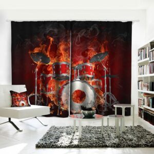 Blackout  Curtain Red Drum Pattern 3D Print Curtains Grommet Curtains Insulated for Living Room Bedroom Decoration Curtains Set of 2 Panels Heat Insulation Sun Protection