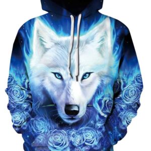 3D Fire Wolf Pattern Color Block Long Sleeve Cool Hoodies