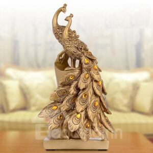 Two Beautiful Resin Ethnic Minority Style Peacock Desktop Decoration