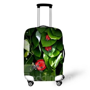 Green Leaves Ladybug Live Natural Washable Spandex 3D Printed Luggage Cover