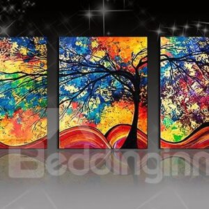 16¡Á24in¡Á3 Panels Colored Tree Oil Painting Hanging Canvas Waterproof and Eco-friendly Framed Prints